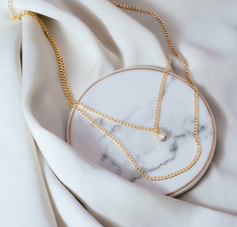 Colar duplo grumet com zircônia