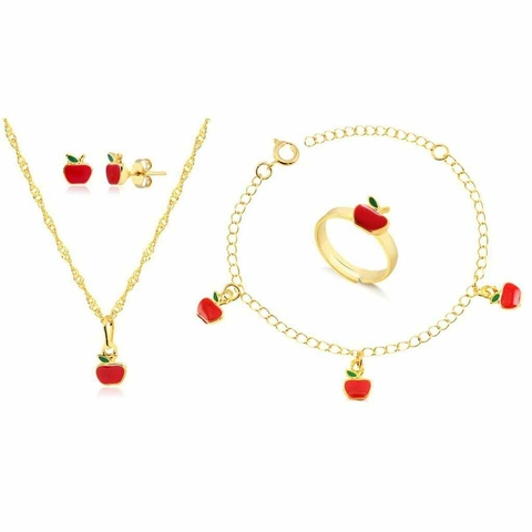 Kit infantil Pulseira, colar e anel Maçazinha