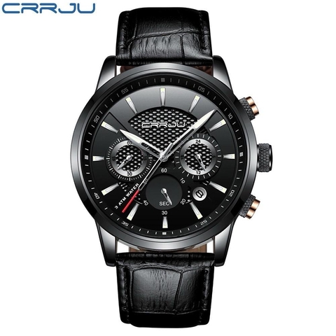 Relógio crrju pulseira couro total black