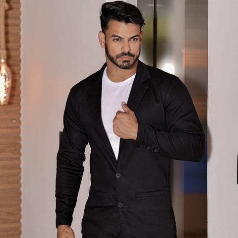 Blazer Stampini em Sarja Preto - comprar online