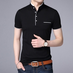 Camisa polo masculina verão gola mandarim ajuste fino