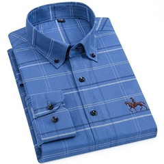 Camisa Oxford 100% Algodão Masculina Manga Comprida Bordada