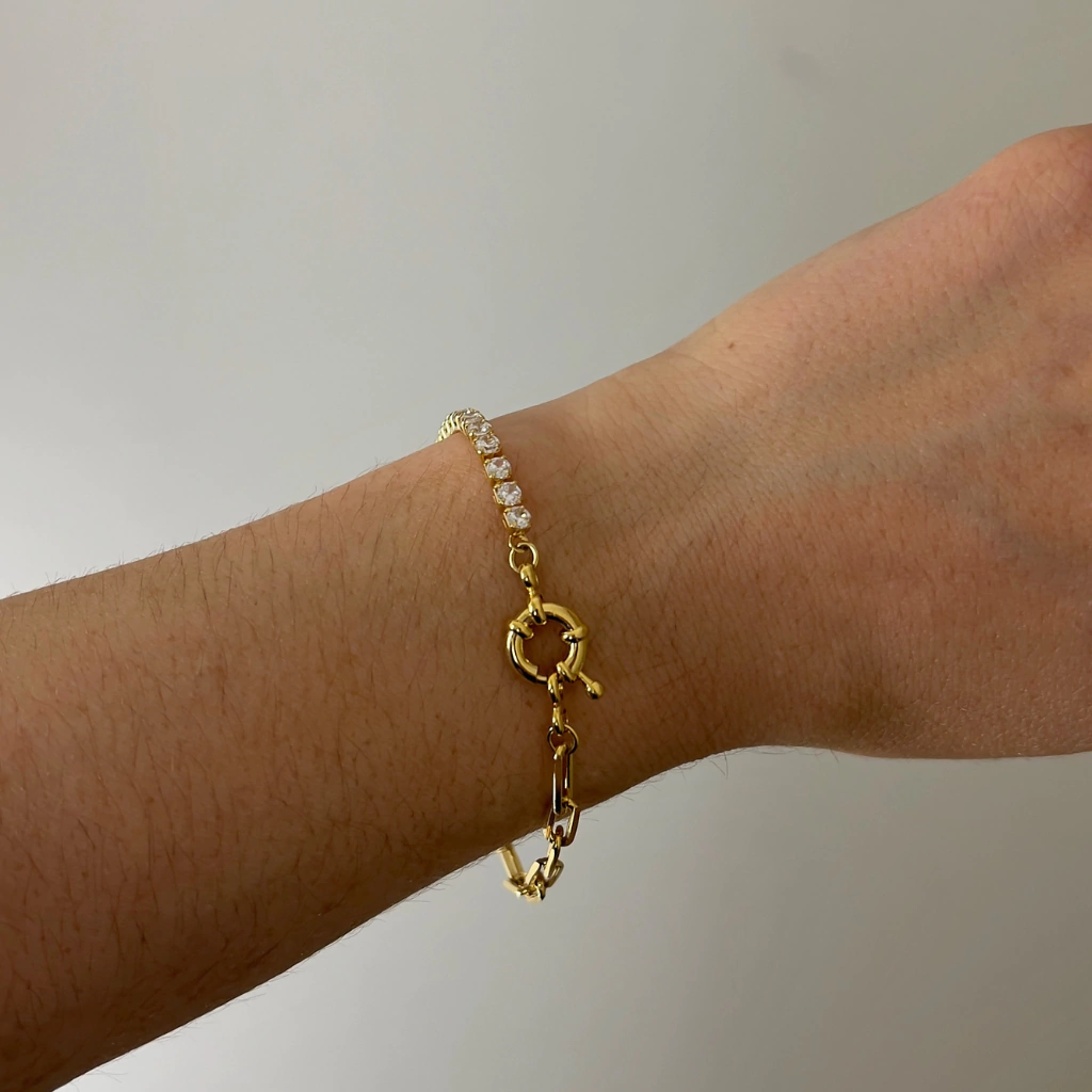 PULSEIRA ELOS E ZIRCONIA BANHO EM OURO18K