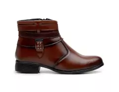 Bota Feminina Cano Curto Marrom zíper Lateral