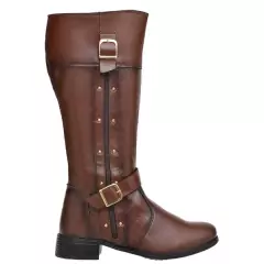 Bota Montaria Dona Beja Com Fechamento Em Ziper Com Detalhes Em Metal - Cappuccino