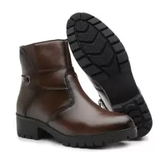 Bota Feminina Cano Curto Marrom Café Sola Tratorada - BellaBrasilcalcados
