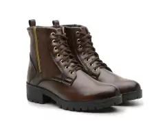 Bota Feminina Cano Curto Marrom Sola Tratorada Ziper Lateral