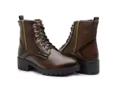 Bota Feminina Cano Curto Marrom Sola Tratorada Ziper Lateral - comprar online