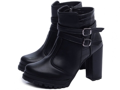 Bota Coturno Feminina Napa Preto e Croco Preto Zíper na cor preto e Fivelas - loja online