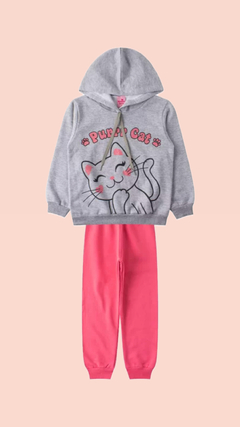 CONJUNTO MOLETOM PELUCIADO - GATINHO CINZA E ROSA