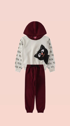 CONJUNTO MOLETOM PELUCIADO - VINHO COM CAPUZ E GATINHO - comprar online