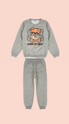 CONJUNTO MOLETOM PELUCIADO - URSO DE ÓCULOS CINZA