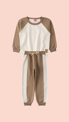 CONJUNTO MOLETOM PELUCIADO - BRANCO E BEGE LISO