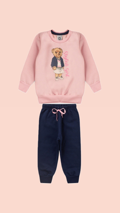 CONJUNTO MOLETOM PELUCIADO - URSINHO ROSA E AZUL