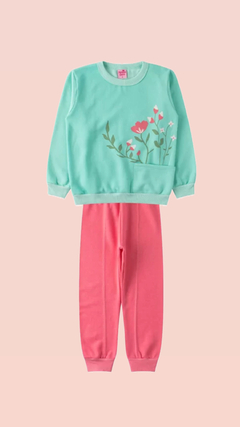 CONJUNTO MOLETOM PELUCIADO - COM BOLSINHO E FLORES DELICADO na internet