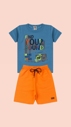 CONJUNTO CAMISA E SHORT - AZUL E LARANJA FIND YOUR SOUND
