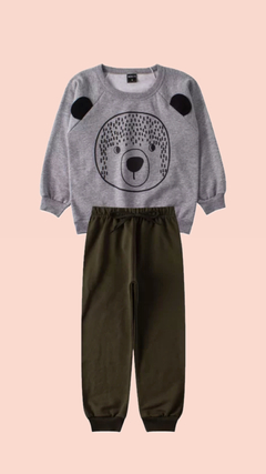 CONJUNTO MOLETOM PELUCIADO - URSO SEM CAPUZ CINZA