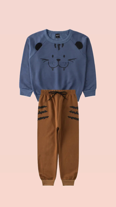 CONJUNTO DE MOLETOM PELUCIADO - TIGRE AZUL E MARROM - comprar online