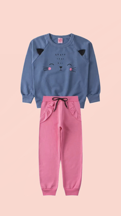 CONJUNTO MOLETOM PELUCIADO - ROSTINHO DE GATINHO AZUL E ROSA - comprar online