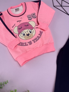 CONJUNTO MOLETOM - SEMPRE KIDS URSINHO ROSA NEON E CALÇA PRETA - comprar online