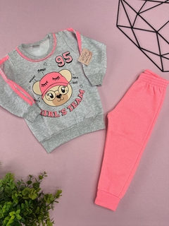 CONJUNTO MOLETOM - SEMPRE KIDS URSINHO CINZA COM CALÇA ROSA NEON - comprar online