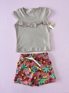 CONJUNTO CAMISA E SHORT SAIA - ROSA QUIMADO COM BABADO SHORT TROPICAL
