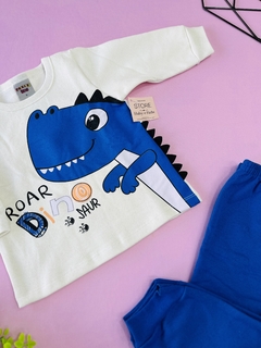 CONJUNTO DE MOLETOM PELUCIADO - DINOSSAURO AZUL E BRANCO - comprar online