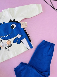 CONJUNTO DE MOLETOM PELUCIADO - DINOSSAURO AZUL E BRANCO na internet