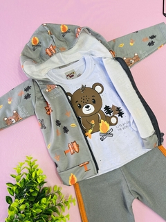 CONJUNTO DE MOLETOM PELUCIADO COM CAPUZ E ZÍPER - URSINHO SOMENTE BLUSA E CALÇA - loja online