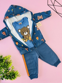 CONJUNTO DE MOLETOM PELUCIADO COM CAPUZ E ZÍPER - URSINHO SOMENTE BLUSA E CALÇA - Store Baby