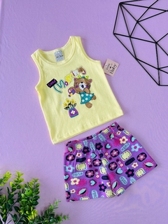 CONJUNTO CAMISA REGATA AMARELA COM URSO E SHORT ESTAMPADO - comprar online