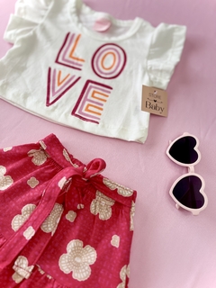 CONJUNTO CAMISA BRANCA LOVE E ROSA COM FLORES - MINIATURE - Store Baby