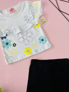 CONJUNTO CAMISA E SHORT PRETO - BRANCO COM FLORES na internet