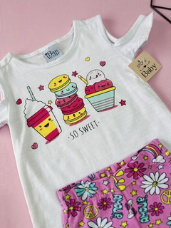 CONJUNTO CAMISA E SHORT DE FLORES - SORVETES - loja online