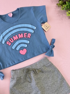 CONJUNTO CAMISA E SHORTSAIA CINZA - AZUL SUMMER na internet