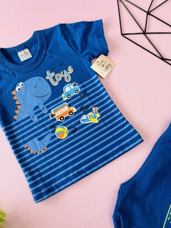 CONJUNTO CAMISA AZUL DE DINOSSAURO TOYS E SHORT AZUL ESCURO - Store Baby