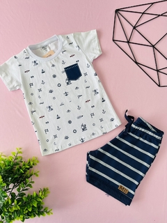 CONJUNTO CAMISA E SHORT LISTRADO - MARINHEIRO AZUL - comprar online