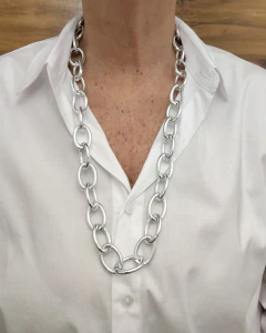 Collar de cadena de aluminio plateado, eslabones grandes 