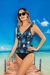 Malla tankini estampada con volados y tiro corto con cintura doble (25232)