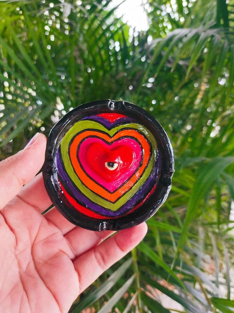 Cinzeiro / Incensário coração psicodélico