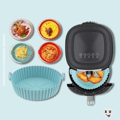 Cesto de Silicone Redondo Air Fryer e Forno Forma para Fritadeira Elétrica com Alça