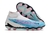 Chuteira Campo Elite Nike Phantom GX Branco e Azul Cano Alto - loja online