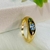 Anel Com Zircônia Quadrada Azul Banhada a Ouro 18k