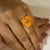Anel Flor Esmaltado Alaranjado e Zircônia Oval Banhado a Ouro 18k