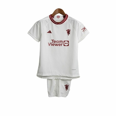 Kit Infantil Manchester United Away 23/24 Adidas - Branco
