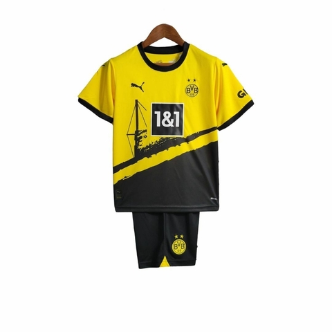 Kit Infantil Borussia Dortmund Home 23/24 Puma - Preto+Amarelo
