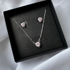 Conjunto Coração cravejado luxo rosa - comprar online