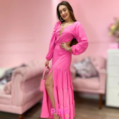 VESTIDO LONGO MONALISA COM TULE E FENDA MANGA LONGA 140923 - comprar online