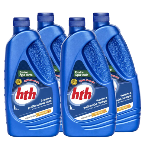 Kit com 4 Previne Água Verde Algicida de Manutenção HTH 1 Litro produto para piscina