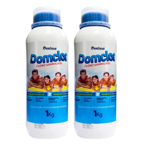 Kit com 2 Cloros Granulados Domclor 1kg Piscina Hipoclorito